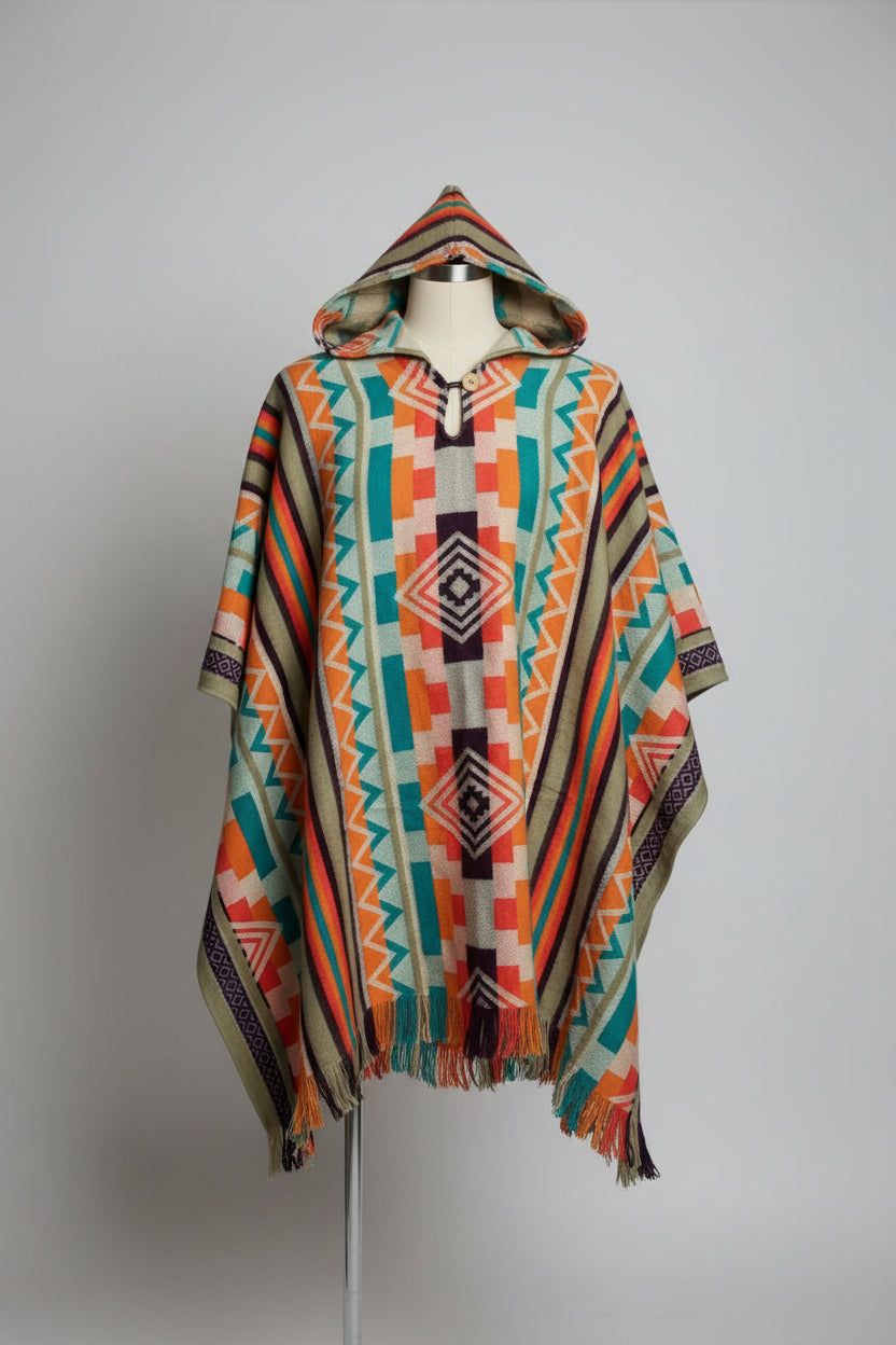 Native Andean Rainbow Poncho Handwoven