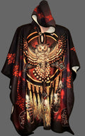 Boho Festival Wool Poncho Hoodie Handmade Sublimated Design