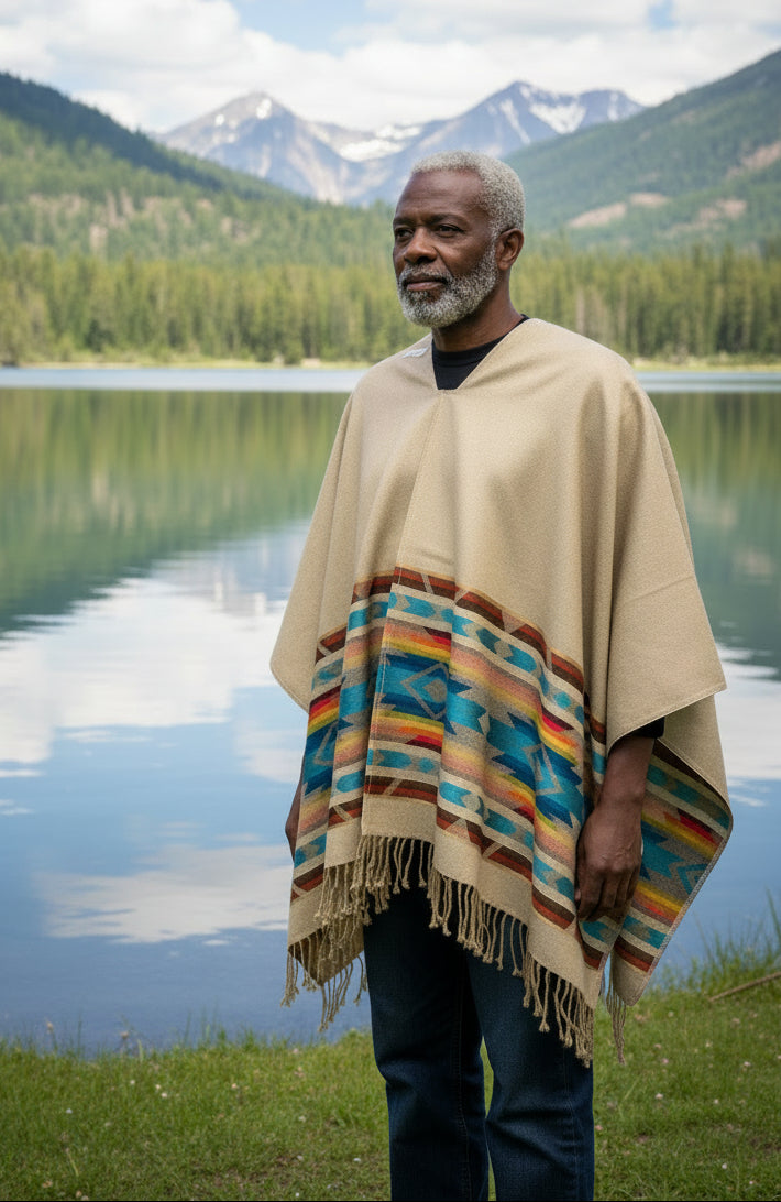 Handmade Alpaca Wool Poncho Colorful Andean Tribal Designs