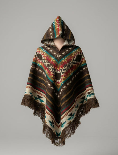 Andino Alpaca Hooded Poncho Diamond Model 50 x 42 Inches