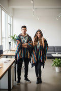 Chacana Diamond Shape Alpaca Hooded Poncho 50 x 42 Inches Multicolor
