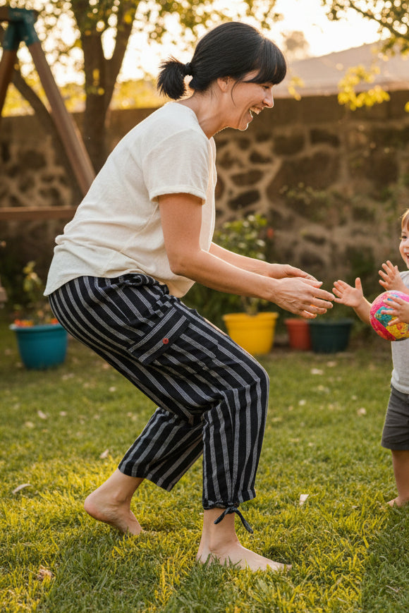 Handmade Andean Multicolor (black and white) Striped Pants Unisex