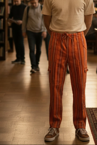 Handmade Andean Multicolor (bright orange) Striped Pants Unisex
