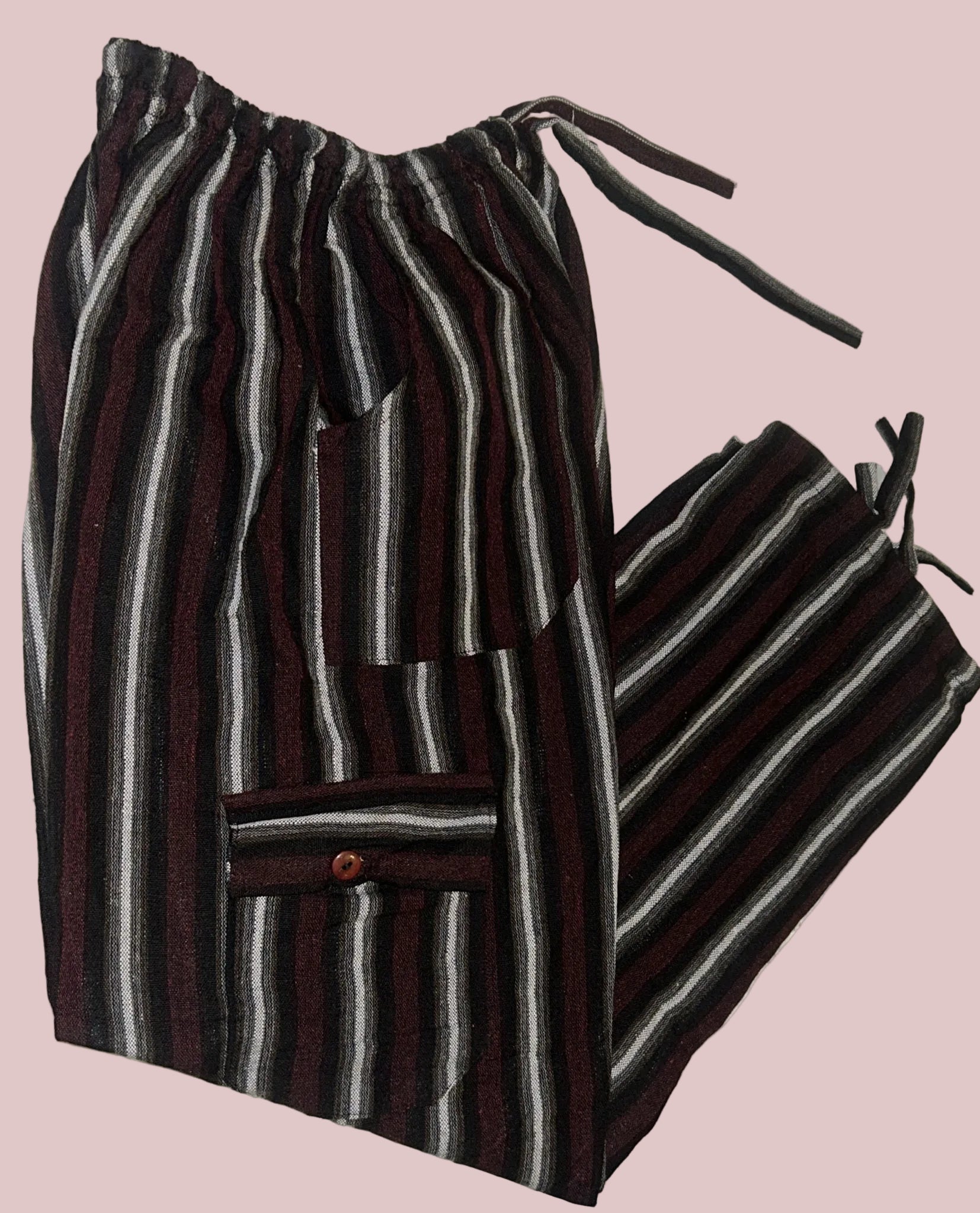Handmade Andean Multicolor (dark purple, gray, black) Striped Pants Unisex