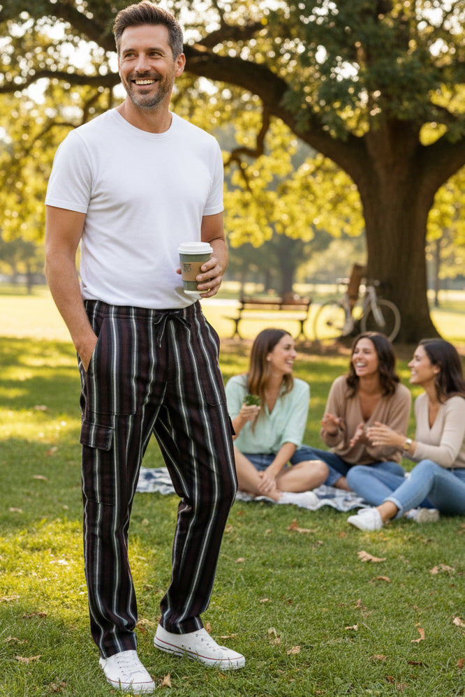 Handmade Andean Multicolor (dark purple, gray, black) Striped Pants Unisex