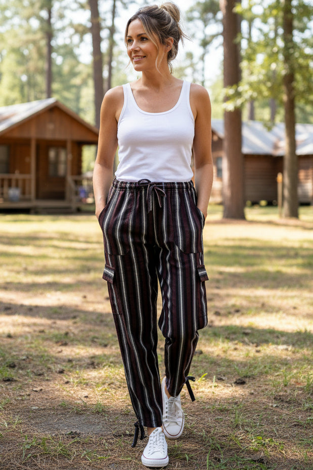 Handmade Andean Multicolor (dark purple, gray, black) Striped Pants Unisex