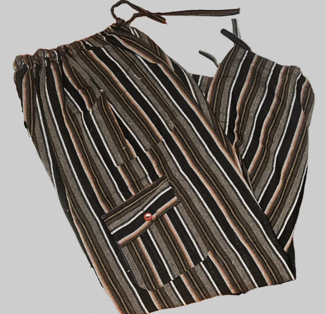 Handmade Andean Multicolor (brown, black, gray, orange) Striped Pants Unisex