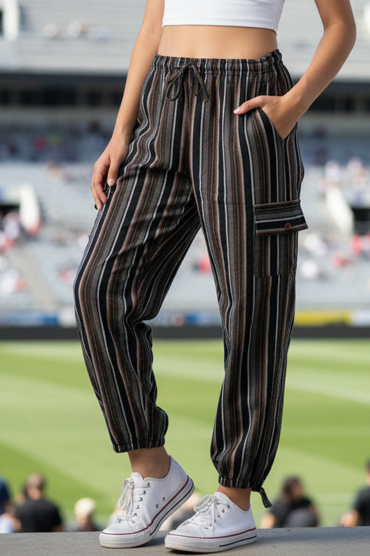 Handmade Andean Multicolor (brown, black, gray, orange) Striped Pants Unisex