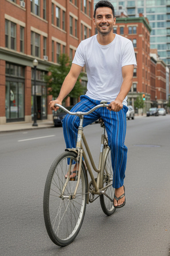 Handmade Andean Multicolor (light blue, black, gray) Striped Pants Unisex
