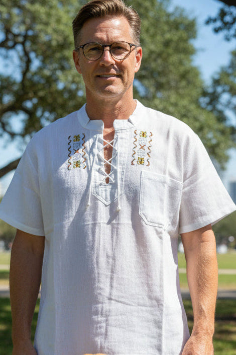 Ecuadorian Embroidered Cotton Shirt Boho Festival Style Guayabera Inspired. (large)