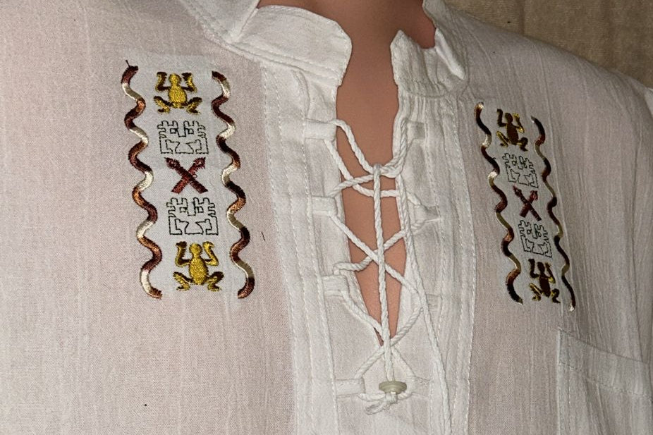 Ecuadorian Embroidered Cotton Shirt Boho Festival Style Guayabera Inspired. (large)