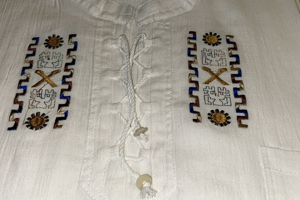 Ecuadorian Embroidered Cotton Shirt Boho Festival Style Guayabera Inspired. (x-large)
