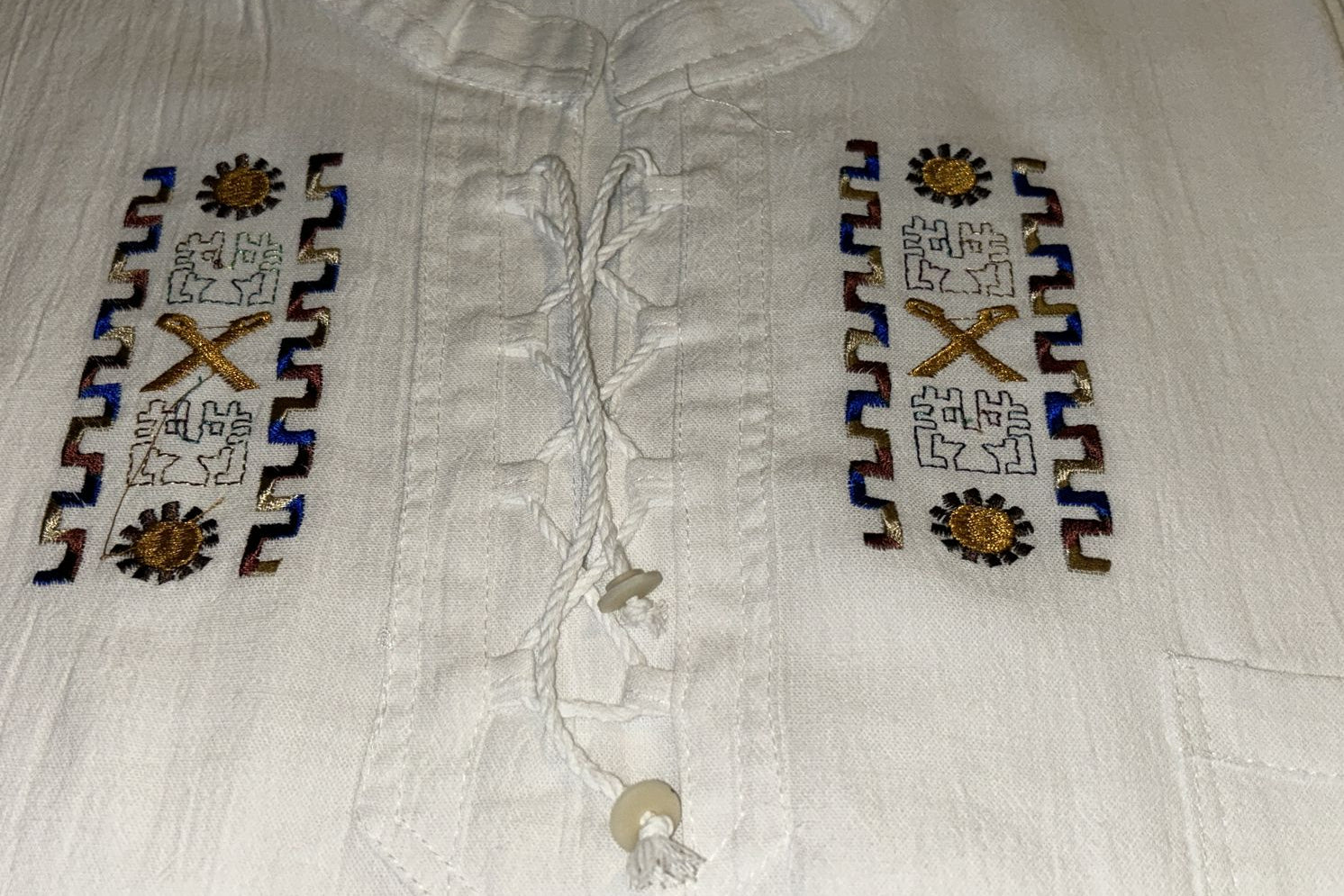 Ecuadorian Embroidered Cotton Shirt Boho Festival Style Guayabera Inspired. (x-large)