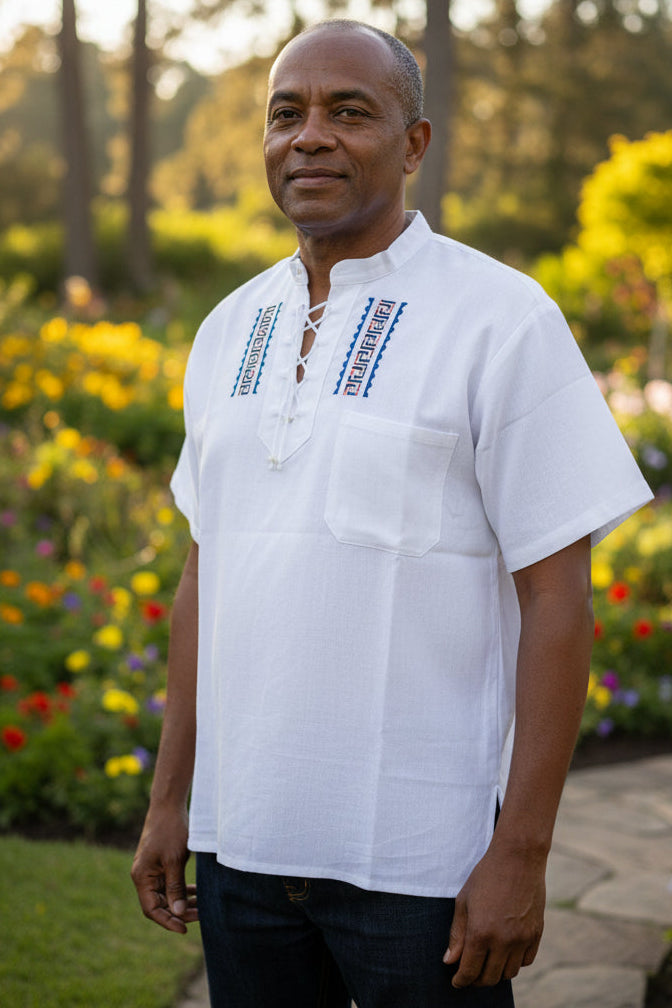 Ecuadorian Embroidered Cotton Shirt Boho Festival Style Guayabera Inspired. (x-large)