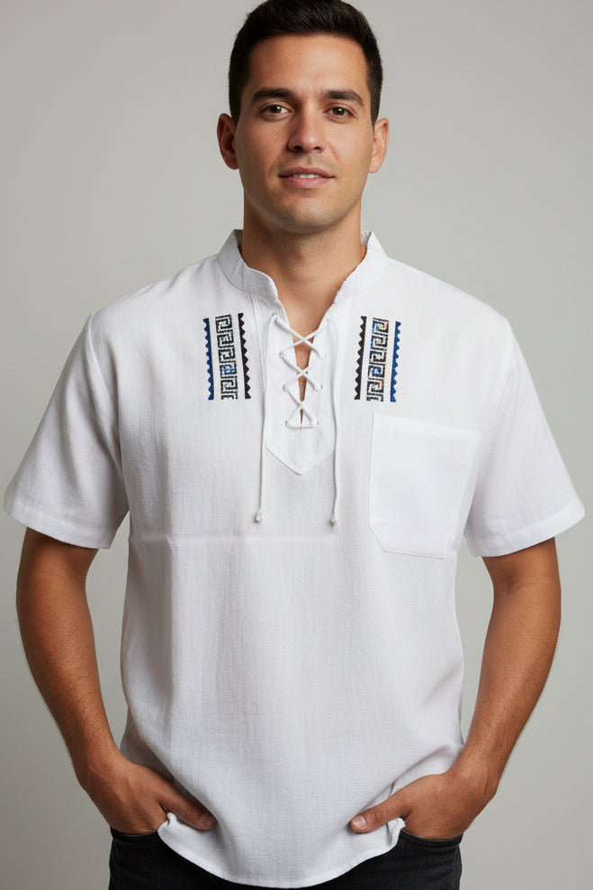 Ecuadorian Embroidered Cotton Shirt Boho Festival Style Guayabera Inspired. (x-large)