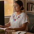 Traditional Embroidered Cotton Blouse Women Handmade Ecuador (Medium)