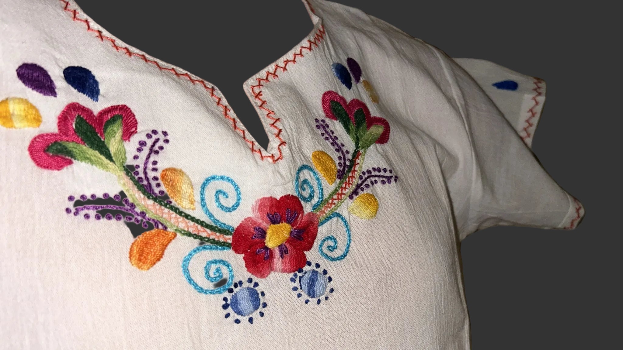 Traditional Embroidered Cotton Blouse Women Handmade Ecuador (Medium)