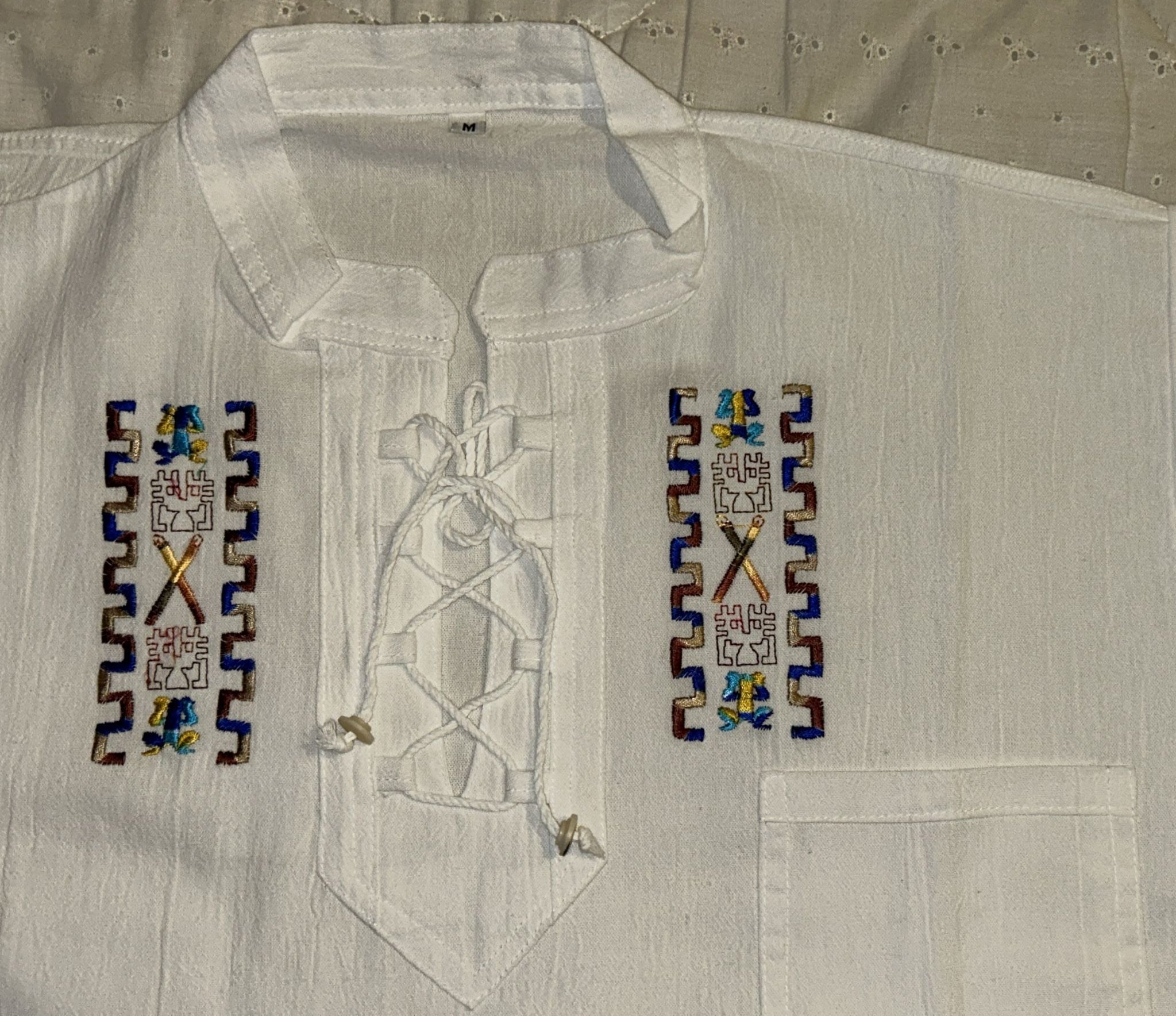 Ecuadorian Embroidered Cotton Shirt Boho Festival Style Guayabera Inspired