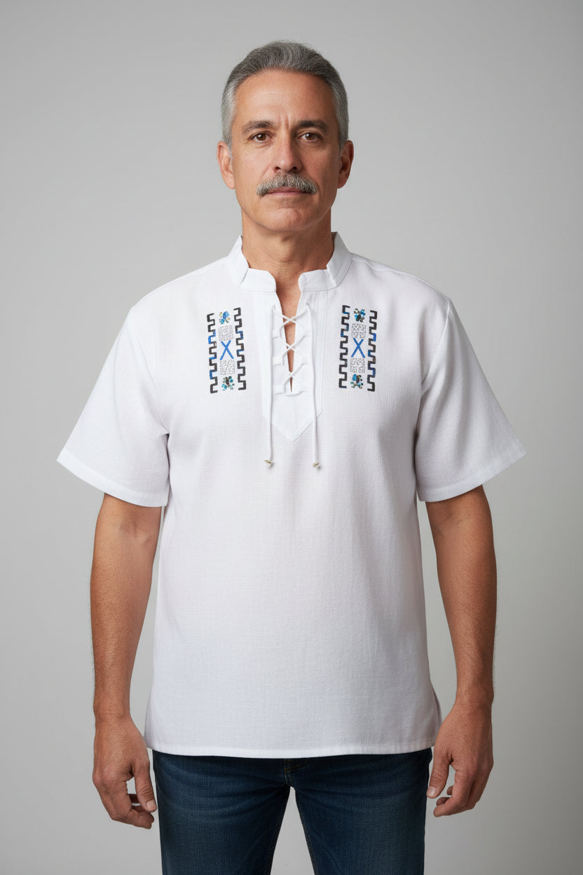 Ecuadorian Embroidered Cotton Shirt Boho Festival Style Guayabera Inspired