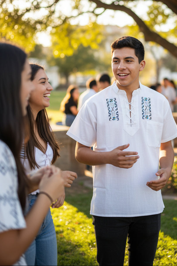 Ecuadorian Embroidered Cotton Shirt Boho Festival Style Guayabera Inspired