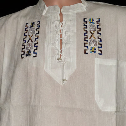 Ecuadorian Embroidered Cotton Shirt Boho Festival Style Guayabera Inspired