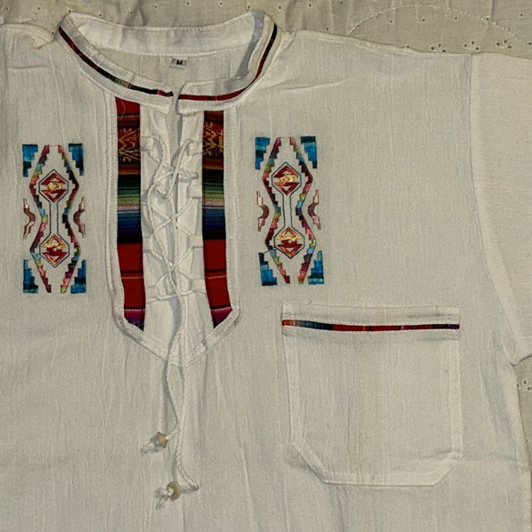 Ecuadorian Embroidered Cotton Shirt Boho Festival Style Guayabera Inspired. size Medium