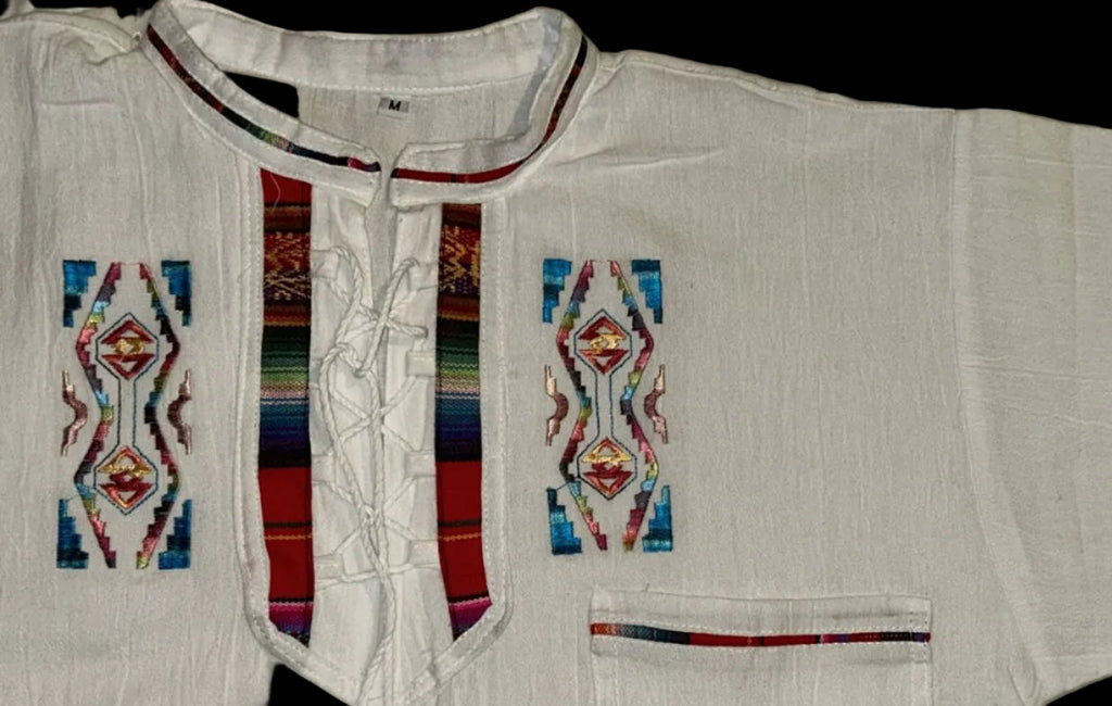Ecuadorian Embroidered Cotton Shirt Boho Festival Style Guayabera Inspired. size Medium