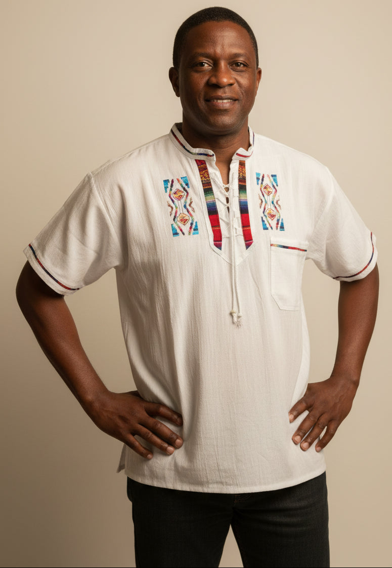 Ecuadorian Embroidered Cotton Shirt Boho Festival Style Guayabera Inspired. size Medium