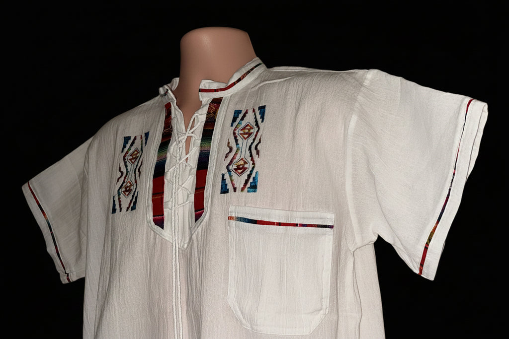 Ecuadorian Embroidered Cotton Shirt Boho Festival Style Guayabera Inspired. size Medium