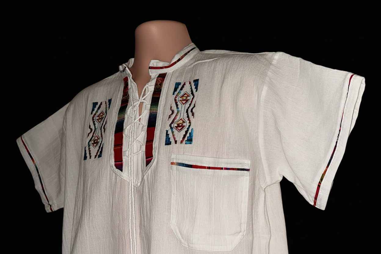 Ecuadorian Embroidered Cotton Shirt Boho Festival Style Guayabera Inspired. size Medium