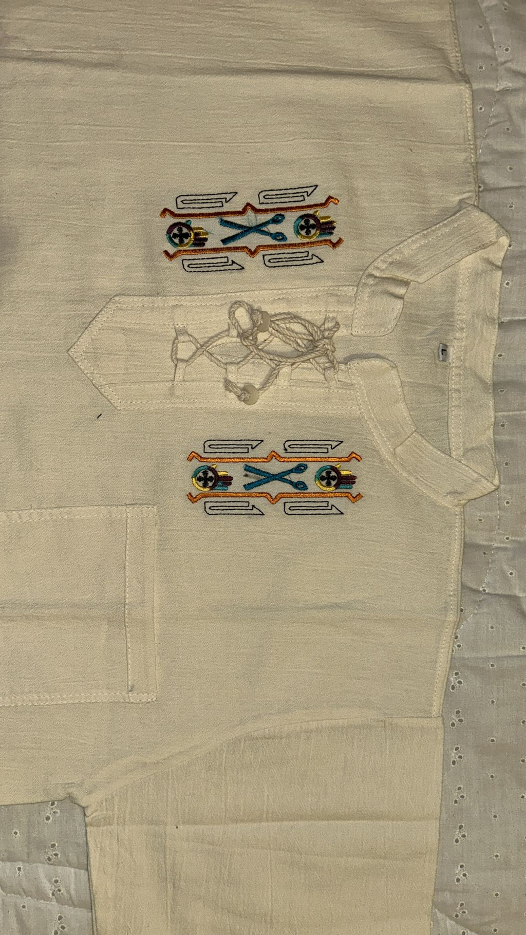 Ecuadorian Embroidered Cotton Shirt Boho Festival Style Guayabera Inspired. Beige (large)
