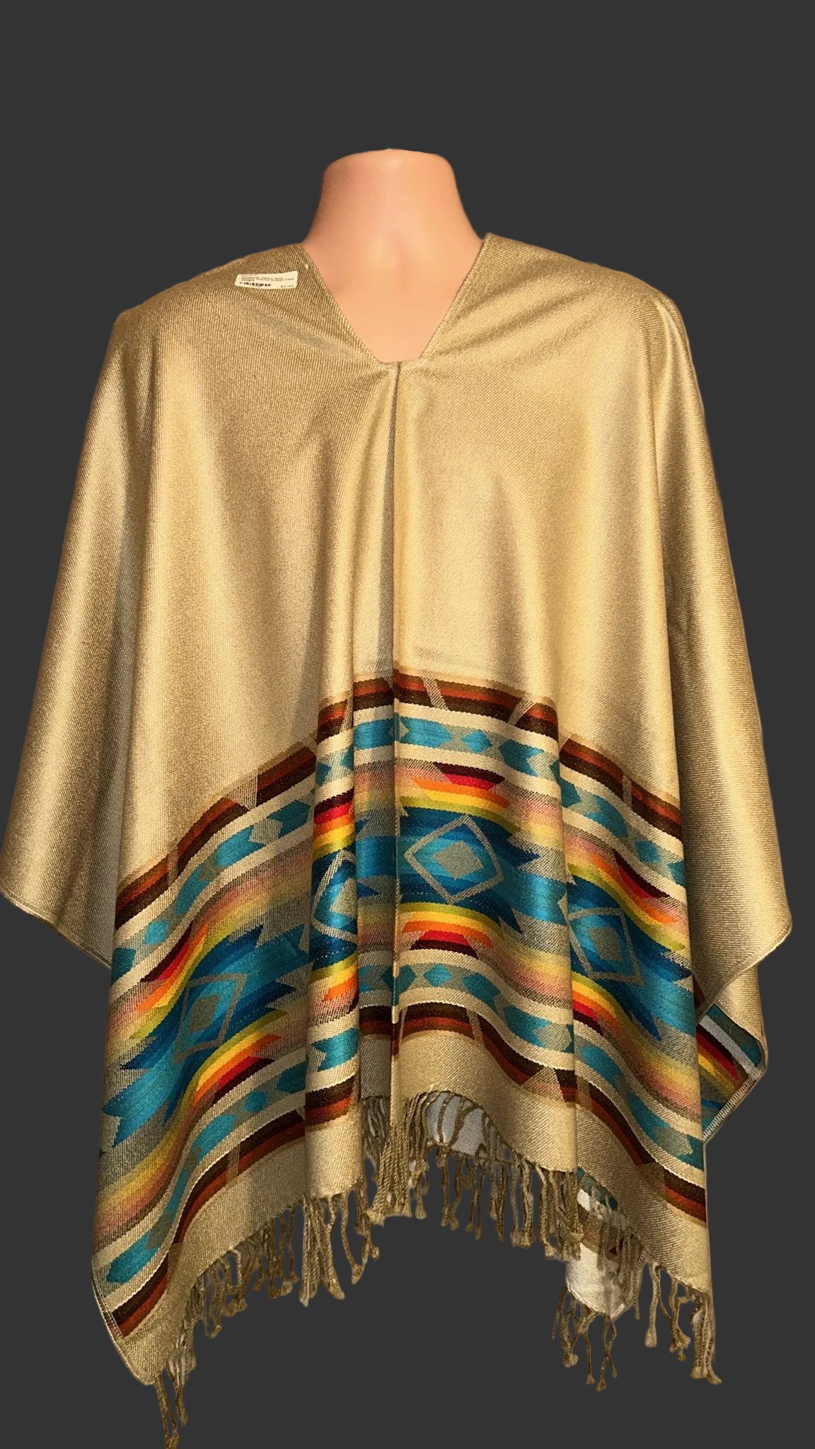Handmade Alpaca Wool Poncho Colorful Andean Tribal Designs