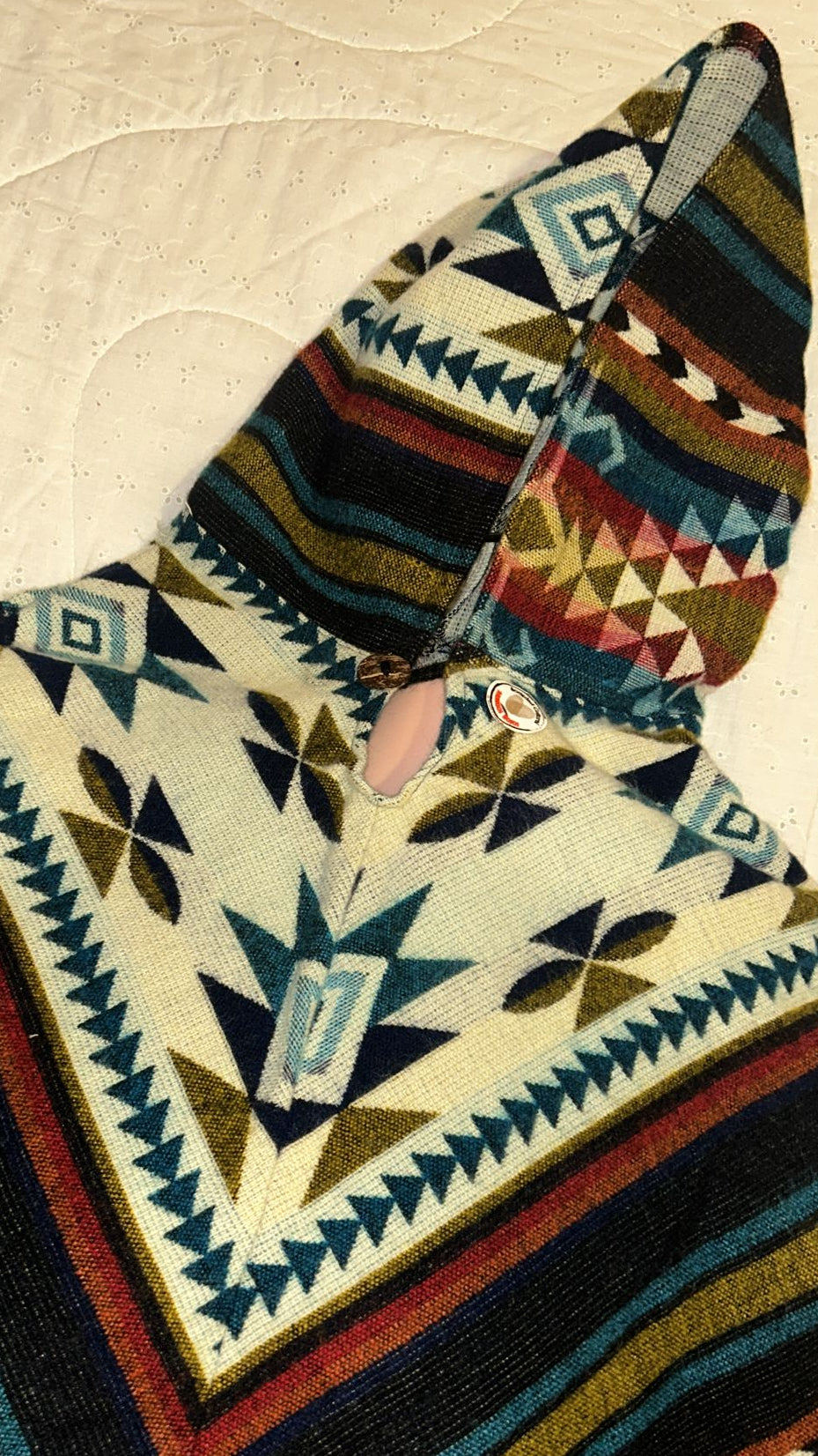 Chacana Diamond Shape Alpaca Hooded Poncho 50 x 42 Inches Multicolor