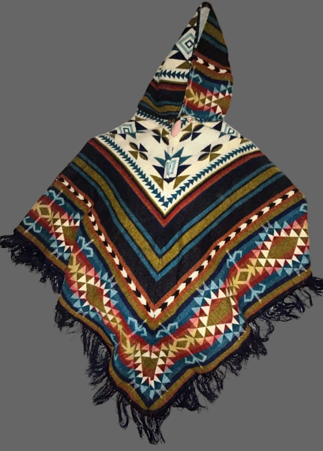 Chacana Diamond Shape Alpaca Hooded Poncho 50 x 42 Inches Multicolor