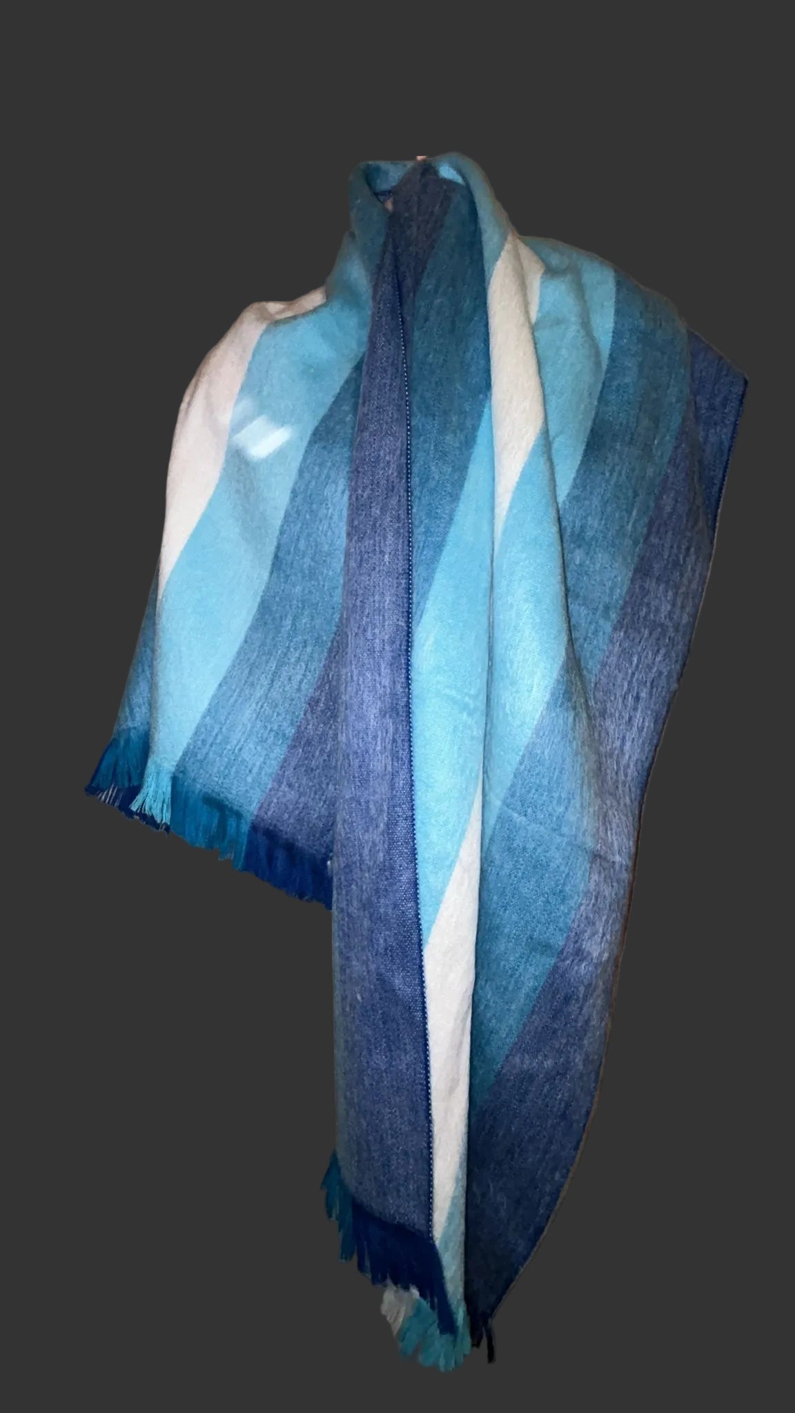 Unisex Handmade combination of blues, Soft Warm Andean Shawl Ecuador