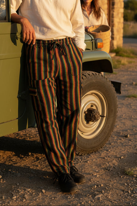 Handmade Andean Multicolor (black, red, yellow and green) Striped Pants Unisex
