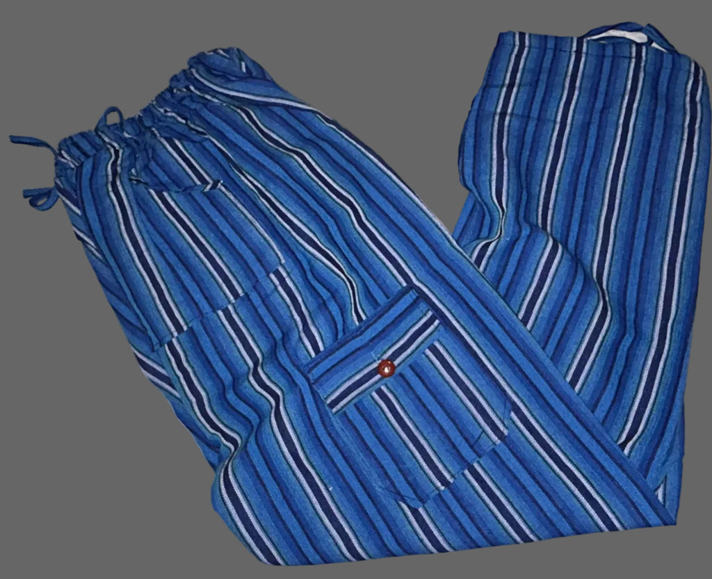 Handmade Andean Multicolor (light blue, black, gray) Striped Pants Unisex