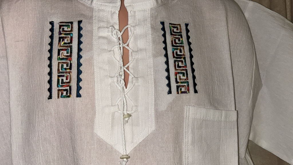 Ecuadorian Embroidered Cotton Shirt Boho Festival Style Guayabera Inspired. (x-large)