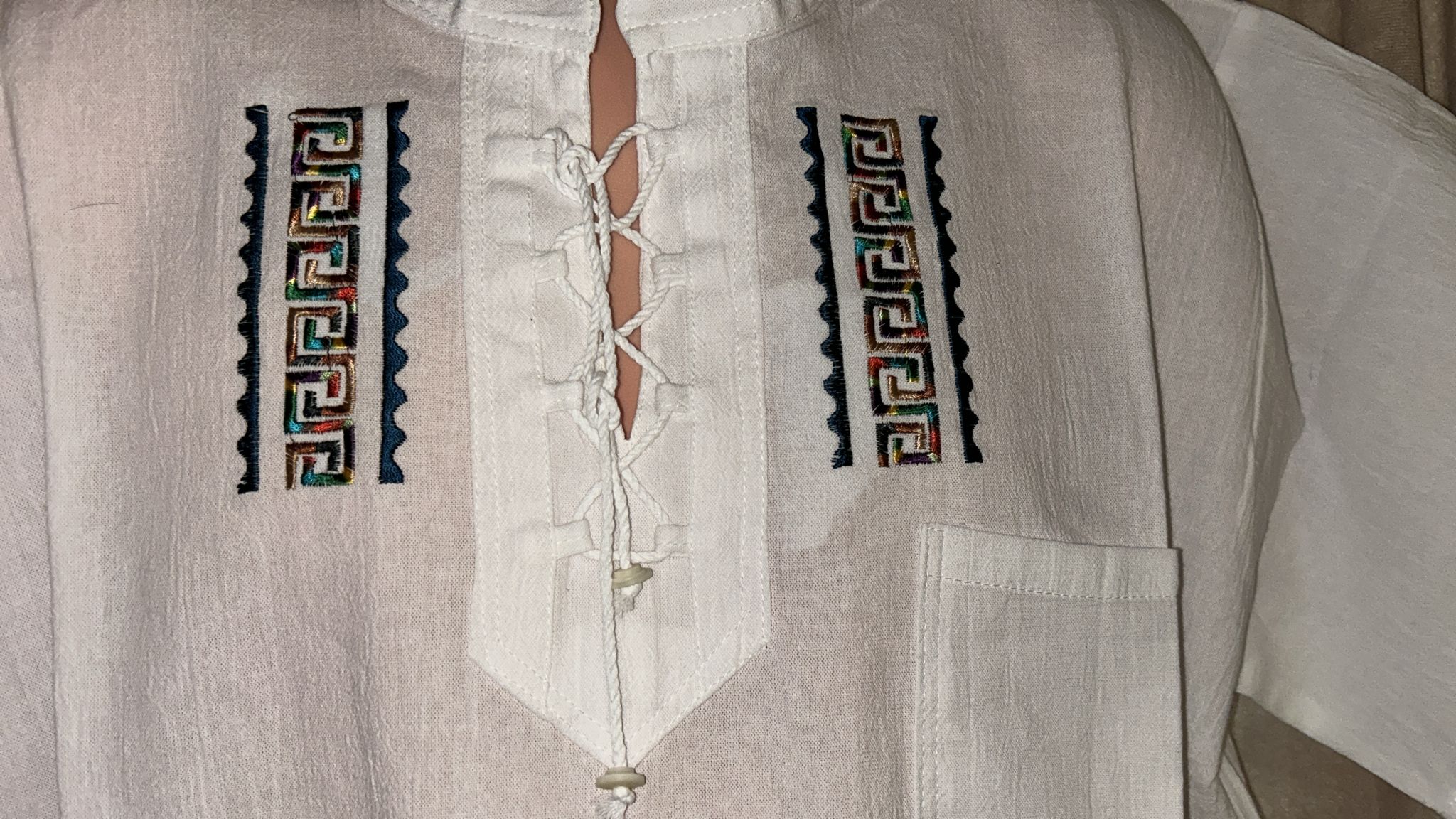 Ecuadorian Embroidered Cotton Shirt Boho Festival Style Guayabera Inspired. (x-large)