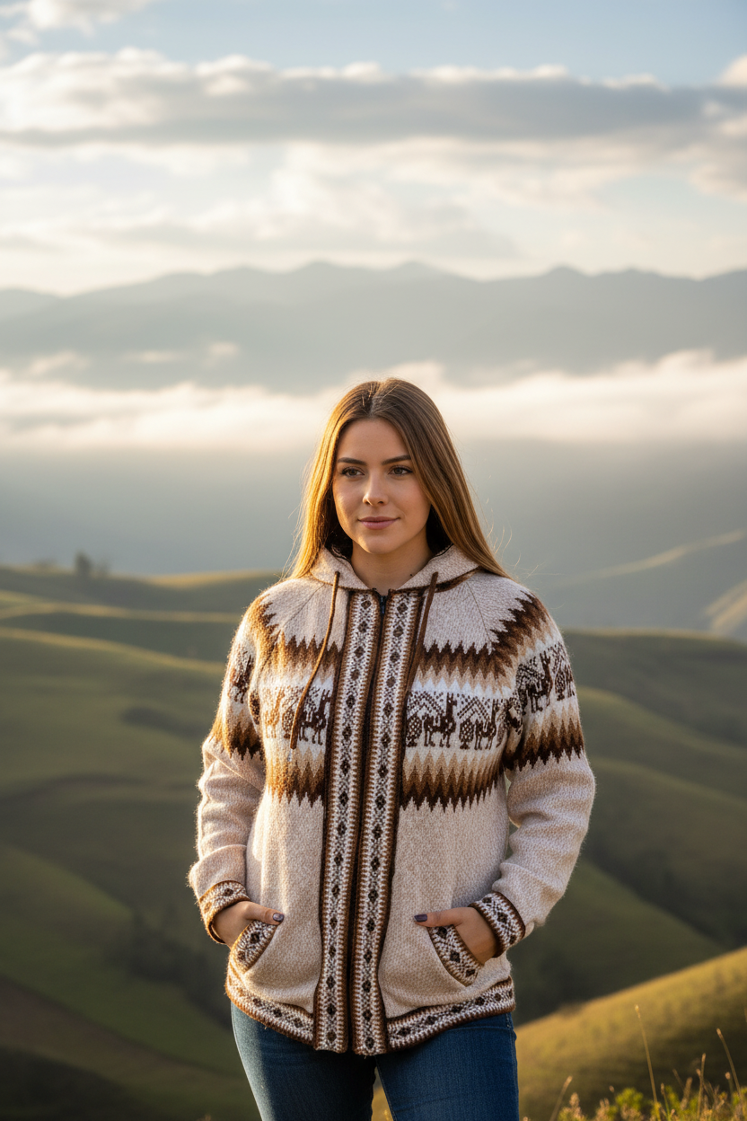Alpaca Wool Hoodie Sweater worn by model